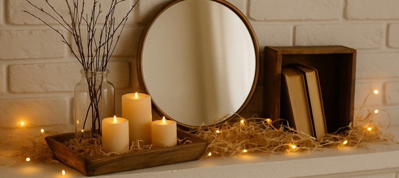 Cómo decorar una chimenea con bandejas y cajas vintage