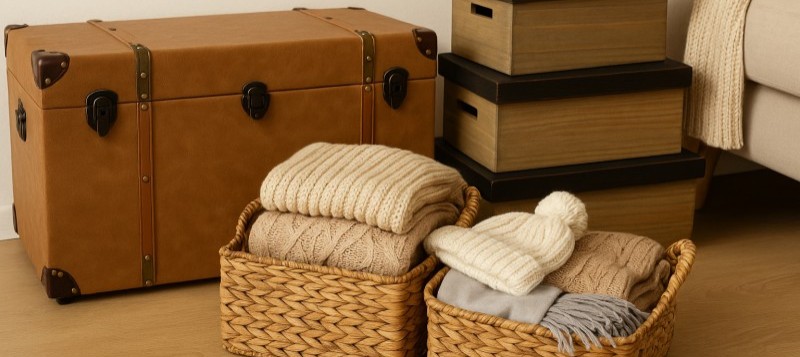 Ideas de almacenaje para ropa de invierno con baúles y cajas