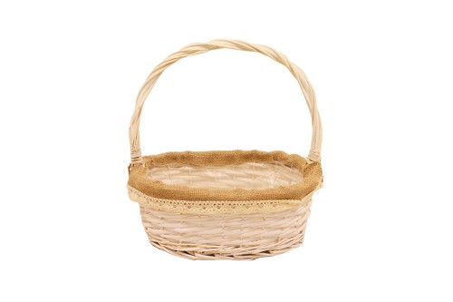 Cesta mimbre blanca con tela ovalada