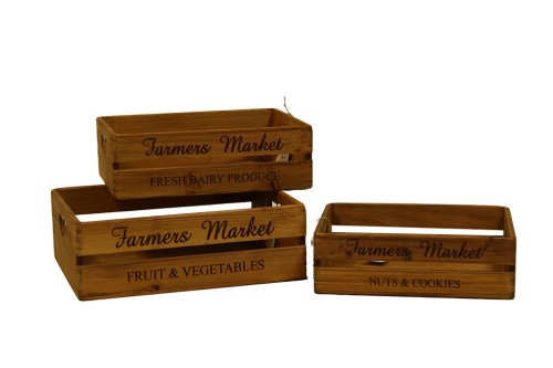 Cajas de madera con asa farmers market s/3
