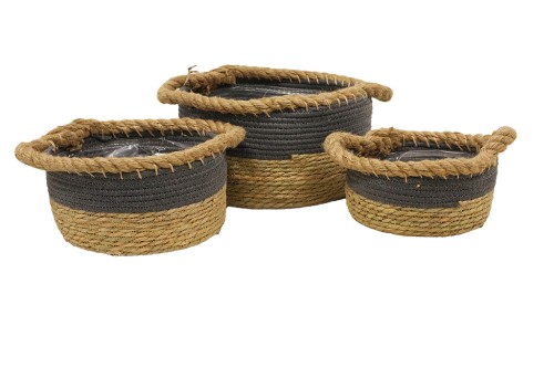 Maceteros seagrass redondos grises s/3