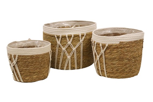 Cesto seagrass con detalles en blanco s/3