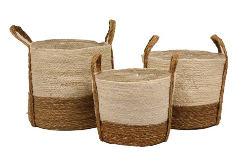 Cesto seagrass natural y blanco s/3