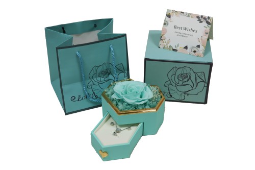 Cajita rosa preservada azul joyero